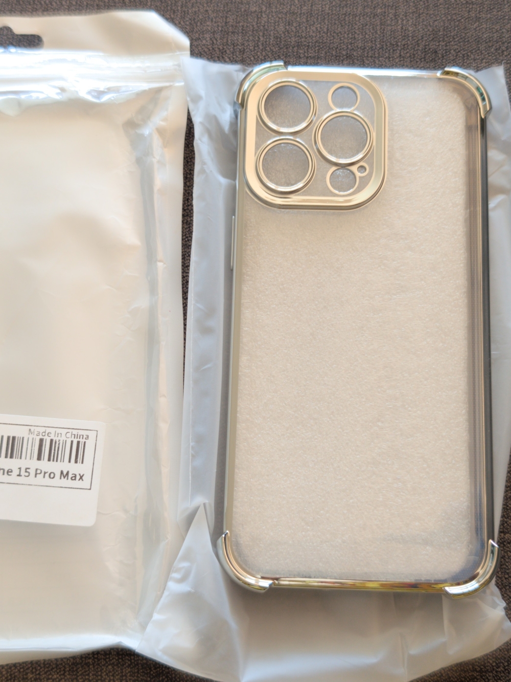 Clear Silver iPhone 15 Pro Max Protective Case with Camera Ring